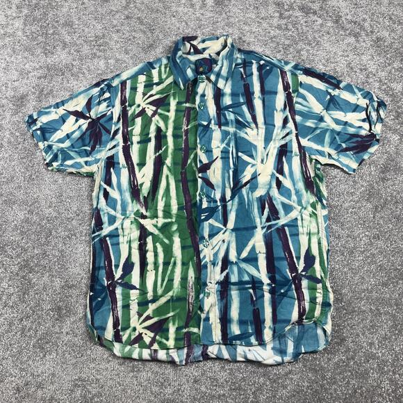 Jams World Shirt Mens Small Rayon Hawaiian Button Up Made in Hawaii Bamboo Print - Picture 2 of 9
